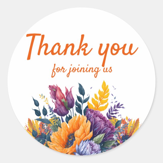 Pegatina Redonda Invitación de Despedida de Soltera con Girasoles y (Anverso)