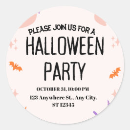 Pegatina Redonda Invitación de fiesta de Halloween linda