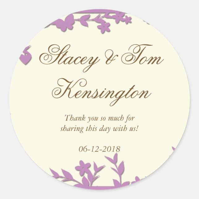 Pegatina Redonda Invitación de la boda de Papel Picado - palomas (Anverso)