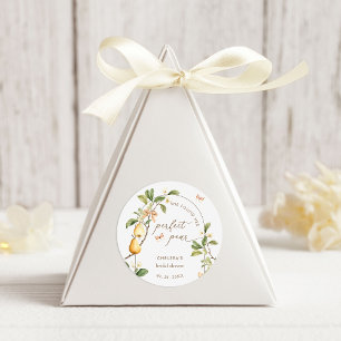 Pegatina Redonda Invitación de lluvia de novia de pera de pareja pe