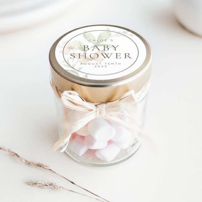 Pegatina Redonda Invitación floral rústica botánica silvestre y fav (Fun and fully customizable favor stickers for your baby shower!)