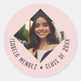 Pegatina Redonda Invitación fotográfica de graduación personalizado