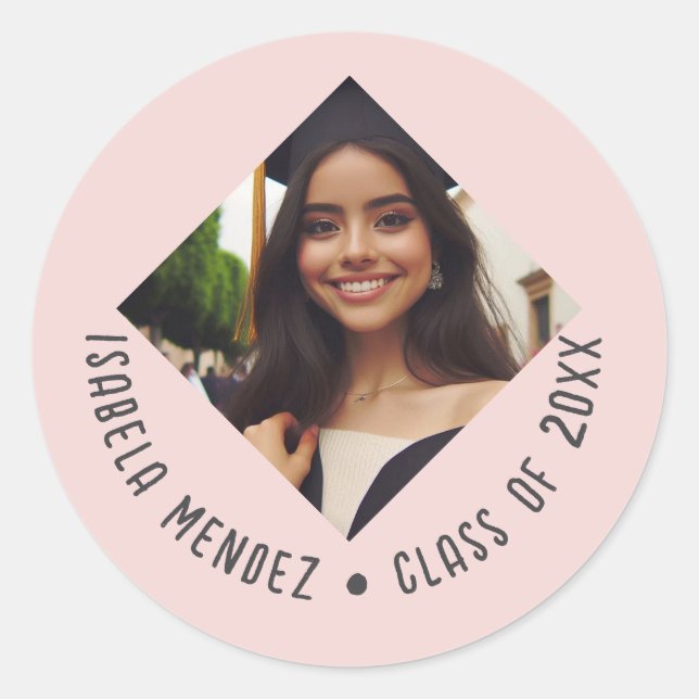 Pegatina Redonda Invitación fotográfica de graduación personalizado (Anverso)