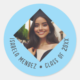 Pegatina Redonda Invitación fotográfica de graduación personalizado