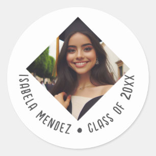 Pegatina Redonda Invitación fotográfica de graduación personalizado
