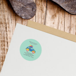 Pegatina Redonda Invitación Funky Car Moving