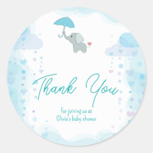 Pegatina Redonda Invitación para Baby Shower de Elefante, Baby Show