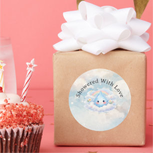 Pegatina Redonda Invitación para baby shower Little Raindrop on the