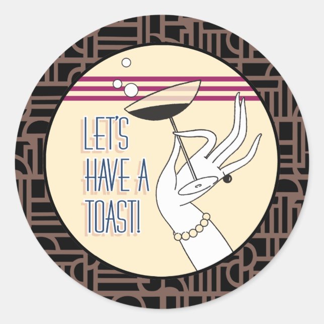 Pegatina Redonda Invitaciones a la fiesta de compromiso Art Deco (Anverso)