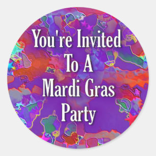 Pegatina Redonda Invitan a ti&apos a un Fiesta del Mardi Gras