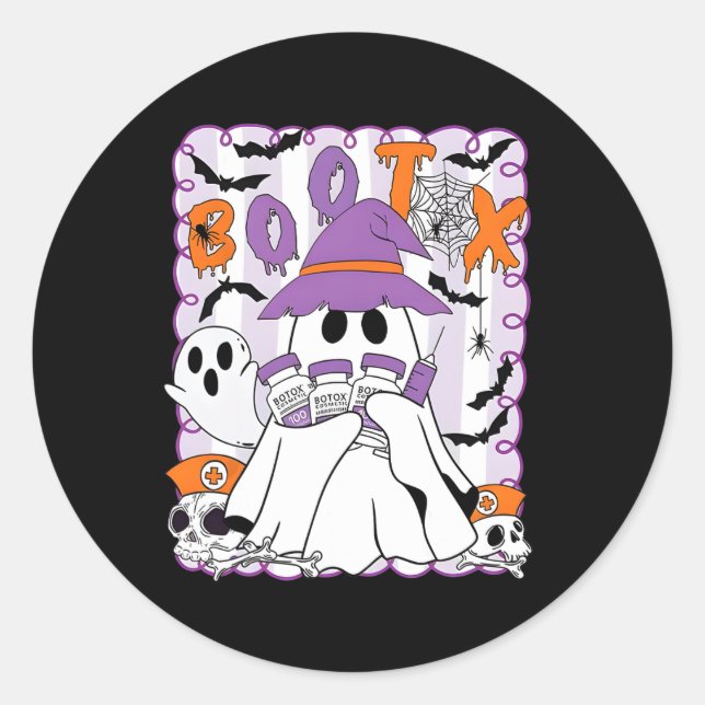 Pegatina Redonda Inyector Bootox Inyector De Enfermeras Halloween F (Anverso)