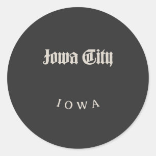 Pegatina Redonda Iowa City Iowa White Font