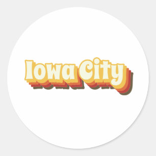 Pegatina Redonda Iowa City Retro Vintage Textos