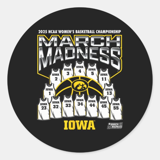 Pegatina Redonda Iowa March Madness 2025 Women's Sketll Nil  (Anverso)
