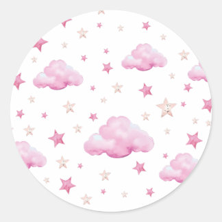 Pegatina Redonda IPnk de patrón de estrella y nube