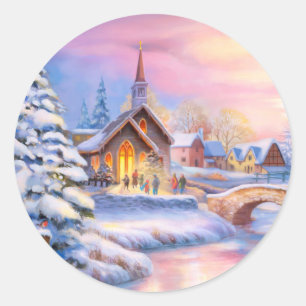 Pegatina Redonda Ir a la iglesia por Navidad