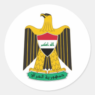 Pegatina Redonda Irak país escudo armas símbolo emblema águila