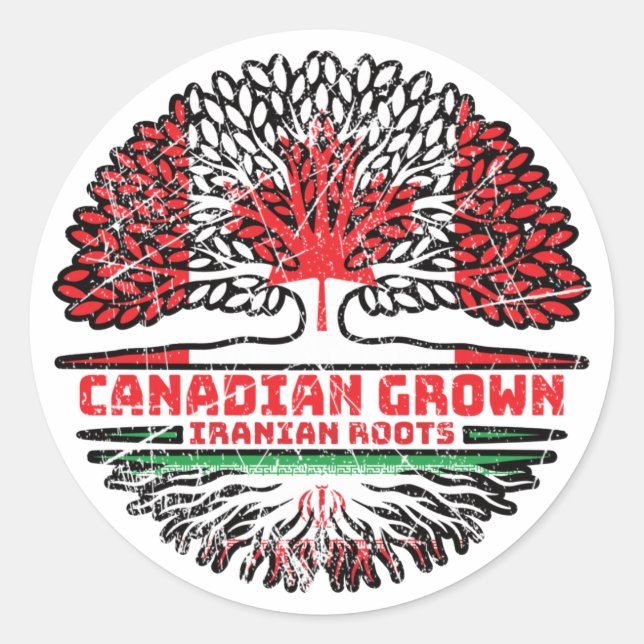 Pegatina Redonda Irán: Bandera de raíces de árbol canadiense canadi (Anverso)