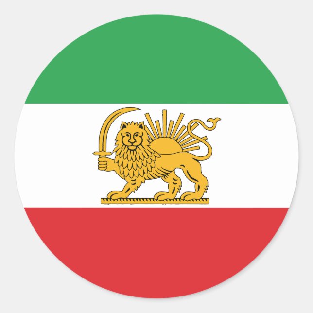 Pegatina Redonda Iran Flag Lion And Sun Shah of Iran Flag (Anverso)