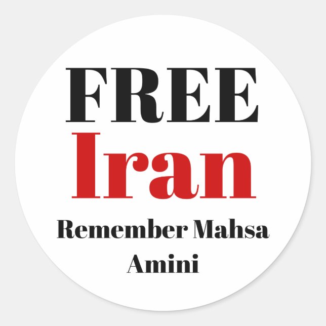 Pegatina Redonda IRÁN LIBRE RECUERDE A Mahsa Amini (Anverso)