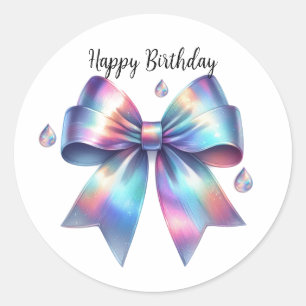 Pegatina Redonda Iridescente Bow Happy Birday