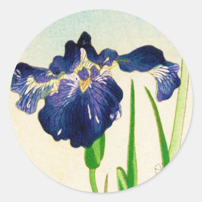 Pegatina Redonda Iris azul - Impresión de acuarela japonesa (Anverso)