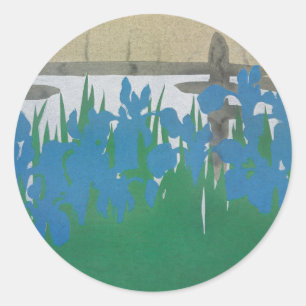 Pegatina Redonda Iris Kamisaka Sekka japón arte tradicional de pint