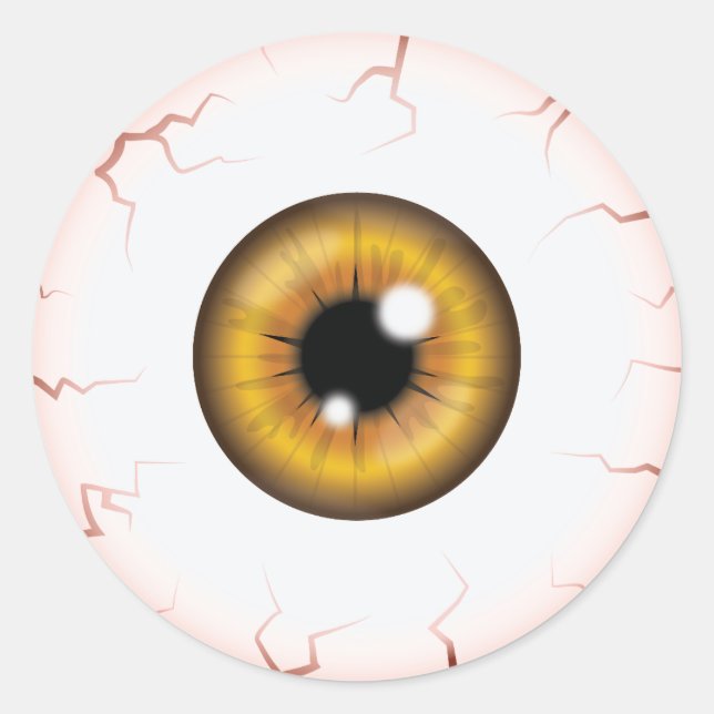 Pegatina Redonda Iris Marrón Ojo Asustadizo Inyectado de Sangre Hal (Anverso)