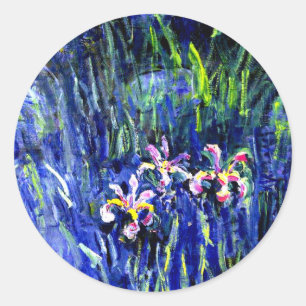 Pegatina Redonda Irises, famoso cuadro floral de Claude Monet,