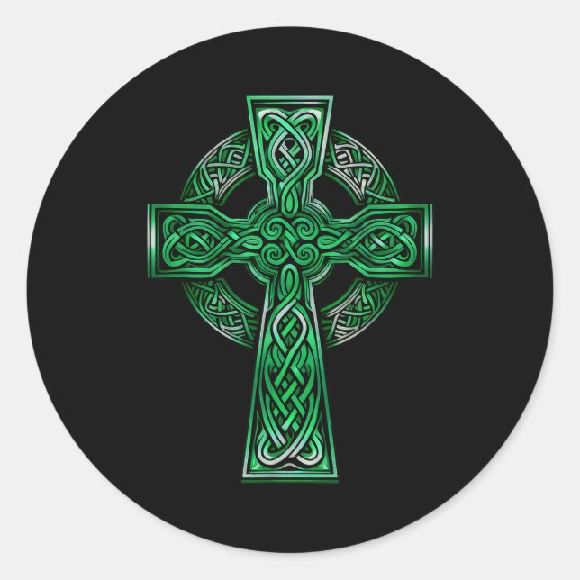 Pegatina Redonda Irish Celtic Cross Knot Christian Holy Trinity Sco (Anverso)