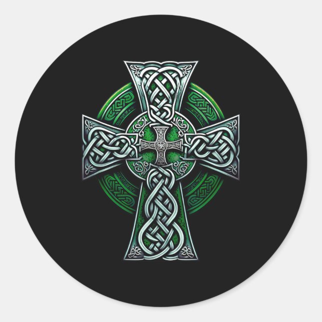 Pegatina Redonda Irish Celtic Cross Knot Christian Holy Trinity Sco (Anverso)