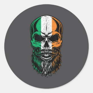 Pegatina Redonda Irish Flag Bearded Skull Head Saint Patrick's Day 