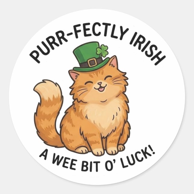 Pegatina Redonda Irish Ginger Cat St. Patrick's Day Sticker (Anverso)