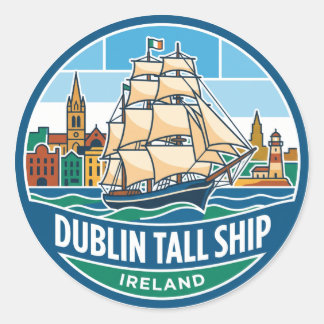 Pegatina Redonda Irlanda Dublín buque alto