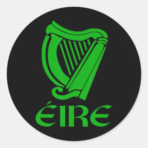 Pegatina Redonda Irlanda Eire Eireann Orgullo Irlandés Arpa Gaélica
