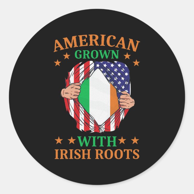 Pegatina Redonda Irlanda Hogar-Americano crece con raíces irlandesa (Anverso)