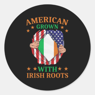 Pegatina Redonda Irlanda Hogar-Americano crece con raíces irlandesa