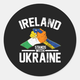 Pegatina Redonda Irlanda se pone del lado de Ucrania Bandera irland