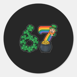 Pegatina Redonda Irlandés 67 Seis Siete 6 7 Meme Día de San Patrici