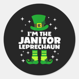 Pegatina Redonda Irlandés divertido Janitor Leprechaun Happy St Pat
