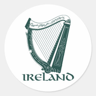 Pegatina Redonda Irlandés Harp Design, Irish Harp