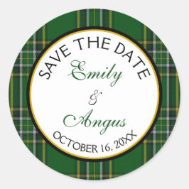Pegatina Redonda Irlandés National Tartan Wedding Save the Date