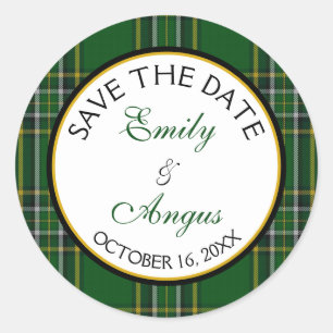 Pegatina Redonda Irlandés National Tartan Wedding Save the Date