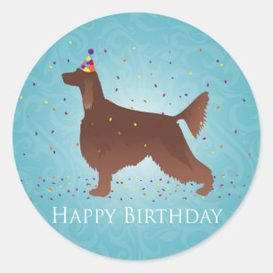 Pegatina Redonda Irlandés Setter Happy Birthday Design