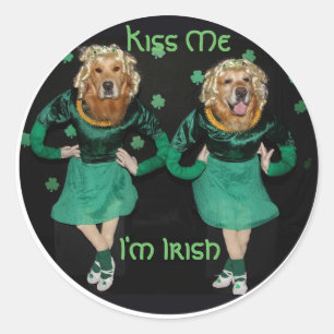 Pegatina Redonda Irlandés Stepdancers del golden retriever