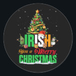 Pegatina Redonda Irlandés You A Merry Christmas Santa Irish Flag<br><div class="desc">Celebra el Día de San Patricio con estilo con esta divertida y festiva camiseta. Con una audaz impresión gráfica de un trébol afortunado, esta camisa le hará destacarse en cualquier celebración del Día de San Patricio. Ya sea que esté disfrutando de un desfile o simplemente colgando con sus amigos, esta...</div>