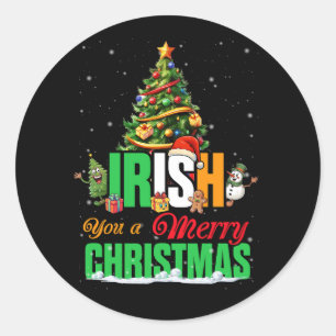 Pegatina Redonda Irlandés You A Merry Christmas Santa Irish Flag