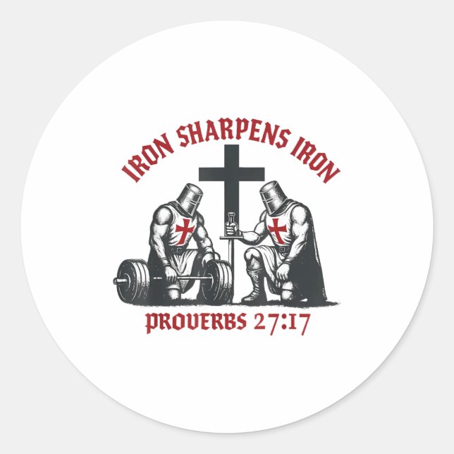 Pegatina Redonda Iron Sharpens Iron Bible Scripture Christian Gym W (Anverso)