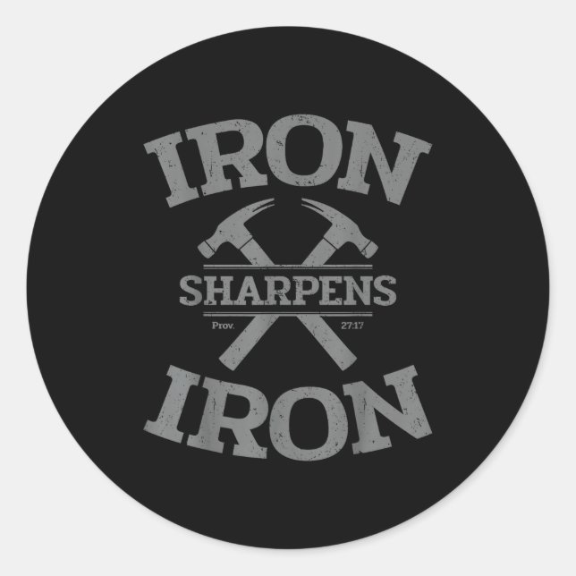 Pegatina Redonda Iron Sharpens Iron Proverbs 27_17 Gym Workout Men  (Anverso)