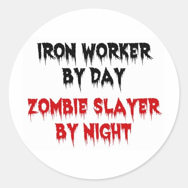 Pegatina Redonda Iron Worker Zombie (Anverso)